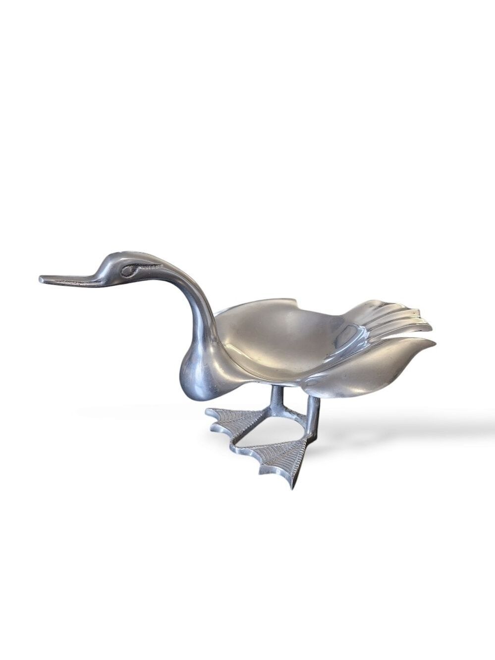 Vintage Pair of Silver-Tone Cast Aluminum Goose/Duck/Swan Trinket Bowls - Picture 2 of 10